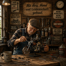 Lade das Bild in den Galerie-Viewer, Flammenreiter – Chopper-Windrad aus Edelstahl Handgemacht 85 cm