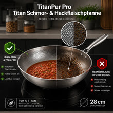 Lade das Bild in den Galerie-Viewer, TitanPur Pro Premium Titan Schmor- & Hackfleischpfanne mit hohem Rand für vielseitiges Braten und Schmoren