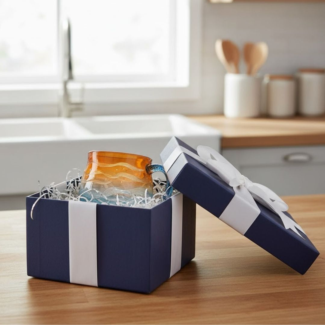 Sonnenkuss – Handgemachte Tasse im Farbspiel des Sonnenuntergangs